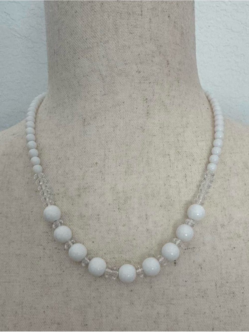 Elegant White Plastic Beaded Necklace